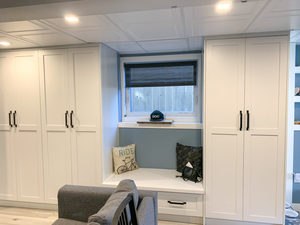 Meuble de rangement CANA sur mesure pour entrée, prix usine, unité de rangement moderne en bois blanc pour couloir avec banc intégré, meilleur prix - Product Image 3