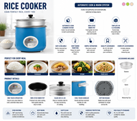 Cuiseur à riz électrique 0,6L-2,8L avec commande mécanique, cuiseur vapeur en acier inoxydable et cuve intérieure antiadhésive, portable pour la maison