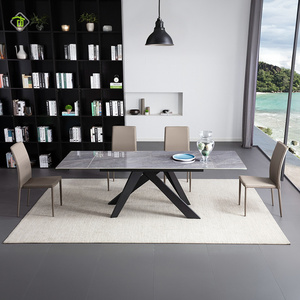 Muebles de restaurante modernos, placa de <span class=keywords><strong>roca</strong></span> Rectangular de lujo Simple, mesa de comedor <span class=keywords><strong>con</strong></span> <span class=keywords><strong>patas</strong></span> de Metal - Product Image 4