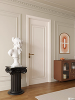Porte battante en bois à charnières, style médiéval blanc et noir, avec lignes décoratives, cadre de porte rétro avec double boucle profonde de style mid-century