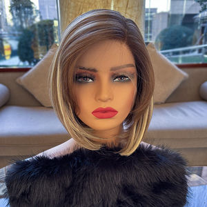 Julianna Kanekalon corta riccia <span class=keywords><strong>Lia</strong></span> a strati Highlight biondo liscio Pixie taglio capelli sintetici bob parrucca anteriore in pizzo da donna - Product Image 2