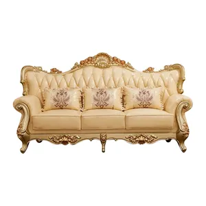 Bán Buôn Retro Hoàng Gia Châu Âu Sofa Da Sang Trọng Phòng Khách Biệt Thự Sofa Gỗ Rắn Hai Mặt Khắc Kết Hợp Đi Bộ