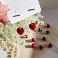 Nouvelle Arrivée Boucles d'Oreilles Coréennes Tendance en Alliage, Pendantes et Massives, pour Femme, Motif Fraise Cerise Rouge, Plaqué Or