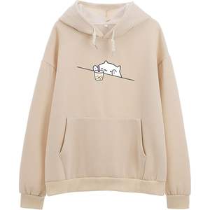 Sweat-shirt à capuche surdimensionné personnalisé avec motif de chat kawaii pour adolescentes et femmes, pull en coton esthétique à motif de chat animal - Product Image 1