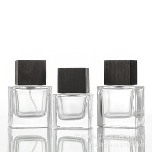 Botella de perfume cuadrada transparente (30ml, 50ml, 100ml), tapa de madera de haya negra, dispensador de perfume, botella de vidrio, botella vacía - Product Image 2