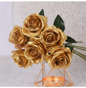 TC Wholesale Fleurs artificielles en or et argent, branches de roses en soie, <span class=keywords><strong>bouquet</strong></span> de roses artificielles, fausses roses pour la décoration de mariage, de fête à domicile - Product Image 1