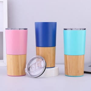 Taza de café aislada de acero inoxidable 18/8 con recubrimiento en polvo al por mayor, vaso de vacío exterior de doble pared para coche con carcasa de bambú - Product Image 2