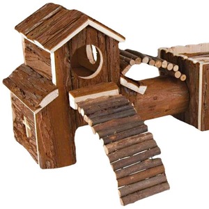 Ensemble de château d'écorce de hamster Matériau en bois massif Interaction de paysage de mastication et de dentition Comprend un tunnel, une échelle et un tuyau - Product Image 5