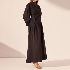 Nuevo Vestido de Verano con Logotipo Personalizado, Vestido de Negocios con Cuello Alto, Manga Larga, Botones, Estilo Polo, Vestido Modesto de Lino y Algodón para Mujer - Product Image 3