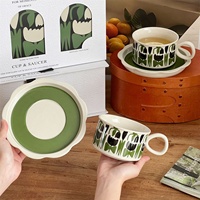Ensemble tasse et soucoupe à café en céramique, style rétro français, motif tulipe, résistant à la chaleur, avec coffret cadeau, pour couples, idéal pour un anniversaire