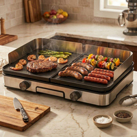 Grill électrique portable d'intérieur 1800W, grill teppanyaki sans fumée, plaque antiadhésive détachable, contrôle numérique pour la cuisson à la maison