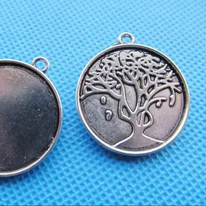 Made In China Trend Bronze 27mm Round Lucky Tree Of Life Photo Bezel Blanks Pendants Tray Necklace