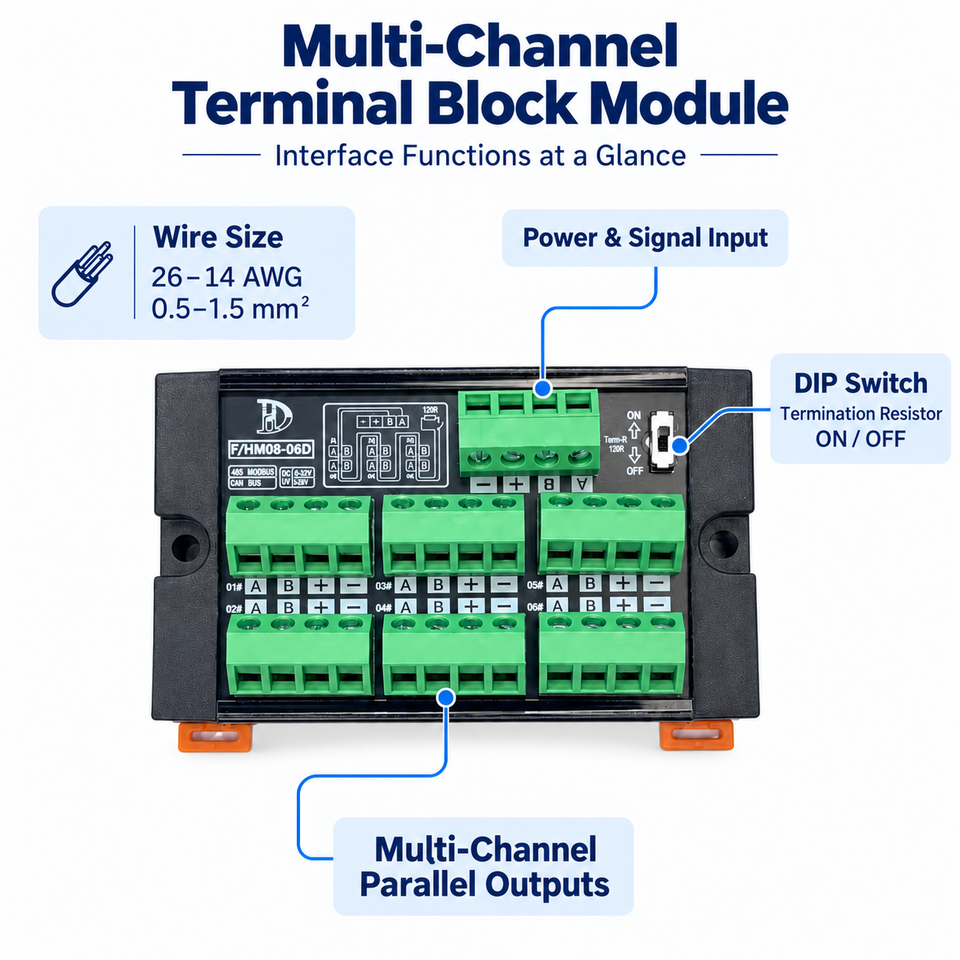 Rs485 Distribution Din Rail Mount Terminal Block 4 In Multiple Out ...