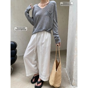 Maglia a Maniche Lunghe in Lino Sottile Stile Francese <span class=keywords><strong>Sinan</strong></span> Relaxed Vibe con Bordo Arrotolato, Protezione Solare, Lavorazione a Maglia, Estate 2026 SN9108 - Product Image 3