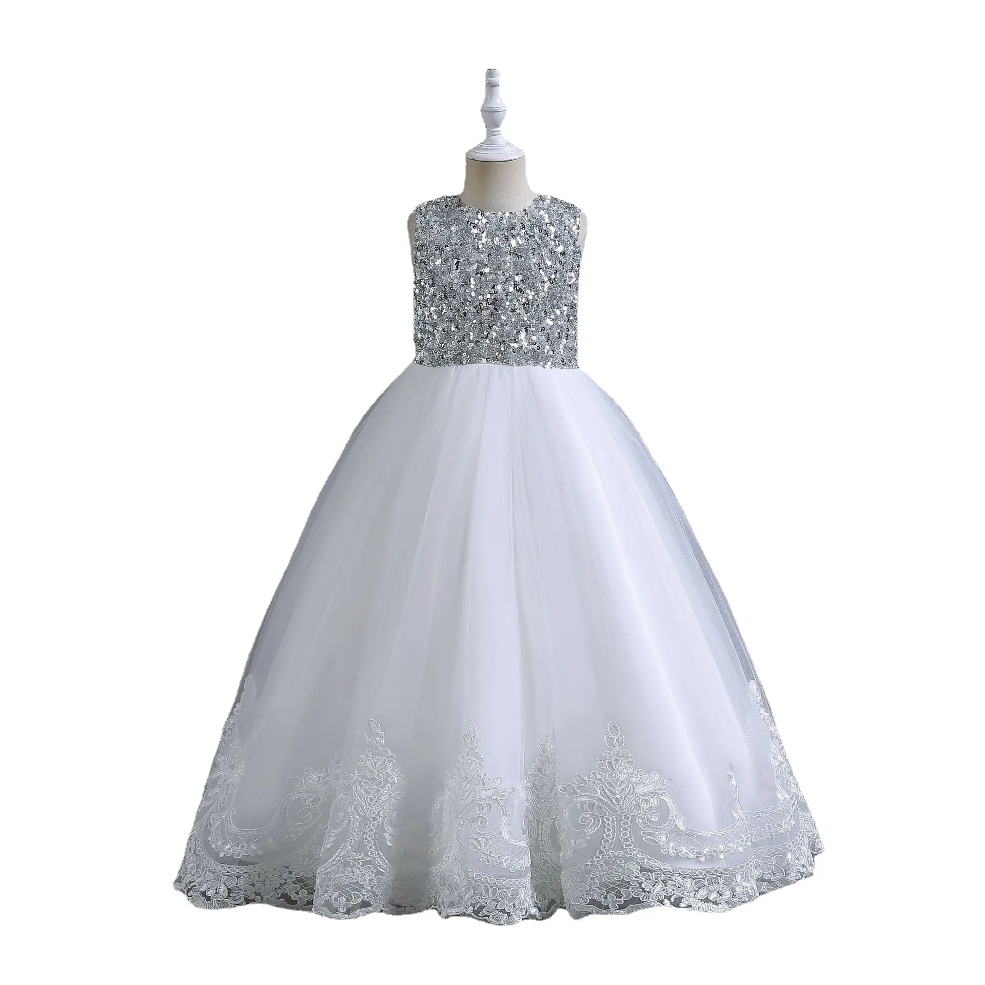 New White Flower Girl dresses Wholesale Sequined Princess Girl's Birthday Party FlowerGirl Dresses Age 12