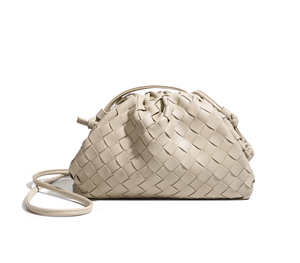 Sac fourre-tout mini beige en PU et polyester tissé, fait main, doux, avec fermeture à clip, bandoulière réglable, style luxueux, toutes saisons - Product Image 1