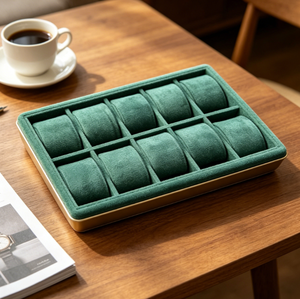 Boîte de rangement carrée en cuir vert à 10 compartiments pour bijoux, avec doublure en flanelle, présentoir pour montres - Vente flash - Product Image 5