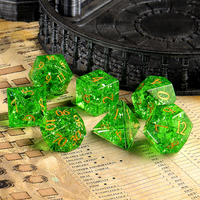 Set Dadu DND Polihedral Batu Permata Grosir, Kaca DND RPG Kristal Hijau Meletus D20 D10 D12 D6 untuk Dungeons and Dragons