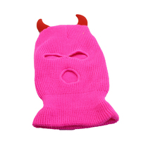 Bonnet tricoté chaud en forme de corne de taureau pour homme et femme, protection contre le froid, couvre-tête à trois trous, masque facial pour le cyclisme, chapeaux amusants