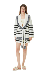 <span class=keywords><strong>Cardigan</strong></span> Invernale da Donna, Nuovo Design Personalizzato, Stile Vintage a Righe Bianche e Nere, Misto <span class=keywords><strong>Lana</strong></span> con Frange Bohémien - Product Image 6