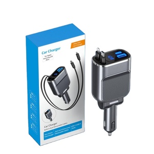 CE FCC ROHS 12V 24V 4 puertos USB 84W PD coche camión estación de carga rápida Cables retráctiles cargador de teléfono para <span class=keywords><strong>iPhone</strong></span> tipo C salida - Product Image 1
