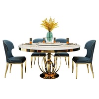 Ensemble de table et chaises de salle à manger moderne pour 6 personnes, en acier inoxydable et marbre, table de luxe