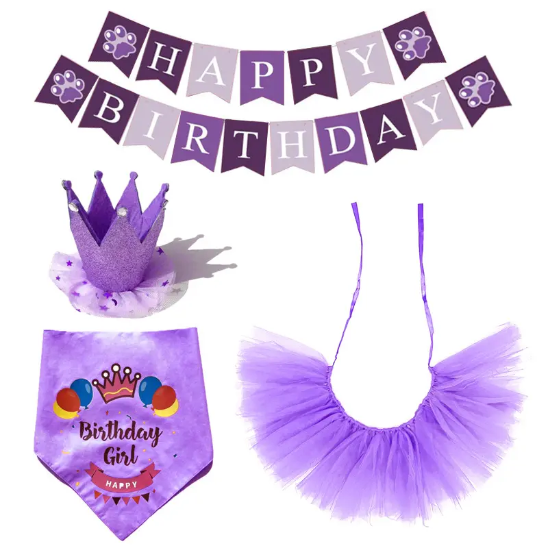 Wholesale Fashionable Pet Birthday Party Decoration Accessories Hat Cat Pet Dog Dress Dog Scarf Bandana Bow Tie Set
