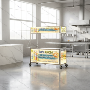 Gerobak Jajanan Lipat Stainless Steel Custom, Showcase Buah, Gerobak Dorong untuk Makanan Cepat Saji, Hot Dog, Snack, BBQ, dan <span class=keywords><strong>Dessert</strong></span> - Product Image 1