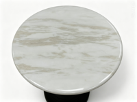 Mesa Auxiliar Escultural Clásica de Lujo con Pedestal de Madera Maciza y Tapa de Mármol Natural Blanco para Hotel, Villa, Sala de Estar, Dormitorio