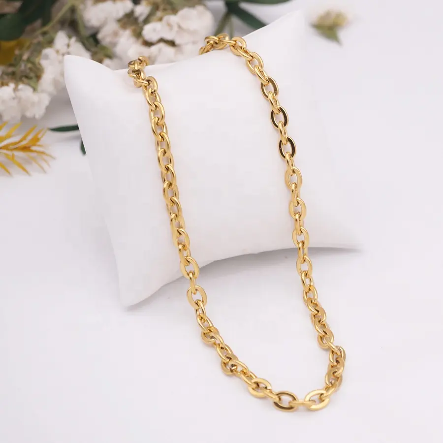 Unisex Stainless Steel Circle Interlocking Chunky Chains Gold Necklace