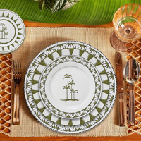 Service de table en porcelaine Palmier botanique : Vaisselle en céramique haut de gamme pour la vente au détail, les mariages dans les jardins et les événements éco-chics