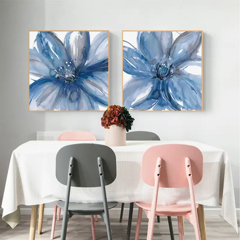 Simples abstrato pendurado pintura azul flor pintura a óleo sala quarto pinturas decorativas e parede arte