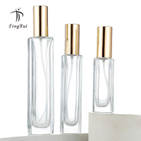 Flacon pulvérisateur en verre carré de haute qualité 10 ml 30 ml 50 ml avec un grand couvercle doré pour parfum, huile essentielle, cosmétique