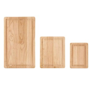 Ensemble de planches à découper en bois de caoutchouc durable, trois tailles, planches à découper en bois avec rainure profonde pour le jus, design réversible pour une utilisation en cuisine - Product Image 5