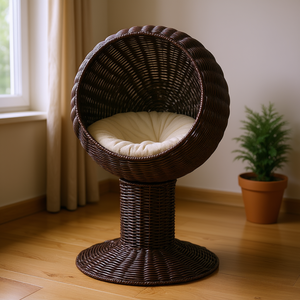 Lit surélevé pour chat, fauteuil rotatif en forme d'œuf, 27 pouces, en herbe tressée couleur café, lit pour animaux de compagnie haut de gamme, intérieur, toutes saisons - Product Image 2