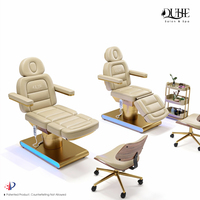 Lit de beauté de salon de luxe à 4 moteurs, lit électrique pour le visage, base dorée, chaise pour les cils, table de massage inclinable et lit pour les cils