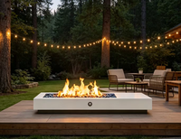 Brasero à gaz pour patio extérieur, table de feu rectangulaire longue blanche au propane pour chauffage extérieur et ambiance nocturne chaleureuse