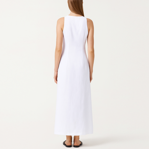 Robes longues maxi sans manches sur mesure de haute qualité, robes en coton et lin chics pour femmes - Product Image 2