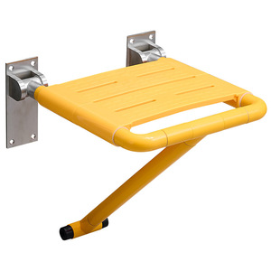 Siège de douche pliable mural en plastique jaune et acier inoxydable, capacité 150 kg, équipement de sécurité pour salle de bain - Product Image 4