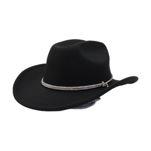 Custom Vintage Black Felt Cowboy <strong>Hat</strong> with Rhinestone Band &amp; Bolo Tie-Outdoor Travel Unisex - Product Image 3