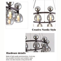 Lustre suspendu LED moderne de luxe nordique en fer noir et verre fumé, idéal pour salle à manger et restaurant (vente en gros)
