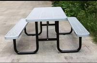 Muebles de Exterior de Acero, Mesa de Comedor Rectangular de 6 pies y 8 pies para Jardín, Parque, Patio, Camping Público, Mesa de Picnic con Banco