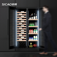Lemari Pendingin SICAO Mewah Warna Hitam, Dua Suhu, Kapasitas Besar, untuk Rumah, Hotel, Pendingin Minuman & Wine, Kulkas Bar