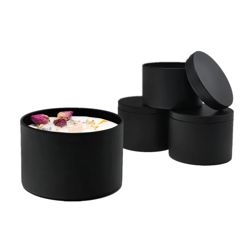 Bán Buôn 4 Oz 8Oz 16Oz Rỗng Vòng Matte Màu Đen Container Hộp Tin Có Thể Cho Nến Jar Với Nắp Kim Loại Nến Tin