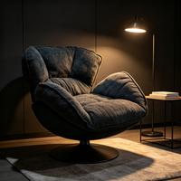 Fauteuil d'appoint pivotant moderne à coussin profond, forme nuage moelleuse, base métallique large, tissu chenille gris foncé