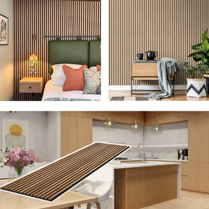 Panneau mural acoustique à <span class=keywords><strong>lattes</strong></span> <span class=keywords><strong>de</strong></span> <span class=keywords><strong>bois</strong></span> insonorisé <span class=keywords><strong>avec</strong></span> finition en placage pour les murs et les plafonds du salon Panneau Akustik Akupanel - Product Image 1