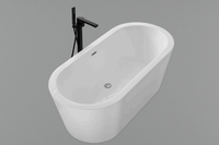 Baignoire Spa Ovale Moderne Autoportante en Acrylique Blanc avec 10 Jets, Vidange Central et Panneau de Commande pour Salle de Bain