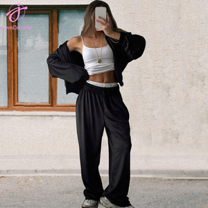 Loveda Ingrosso <span class=keywords><strong>Primavera</strong></span> 2026 Abbigliamento Donna: Cardigan con Zip a Maniche Lunghe Tinta Unita e Pantaloni Sportivi Casual - Product Image 1