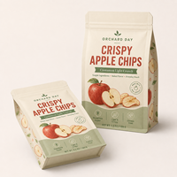 Sachet à fond plat refermable de qualité alimentaire, imprimé sur mesure, prêt pour la vente au détail, pour chips croustillantes à la cannelle et aux pommes, avec fermeture à huit côtés
