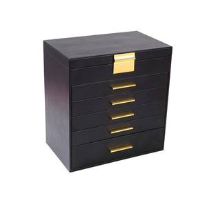 صندوق مجوهرات كبير عبر الحدود 6 طبقات مع مرآة الأقراط سوار قلادة تخزين أسود في المخزون - Product Image 5